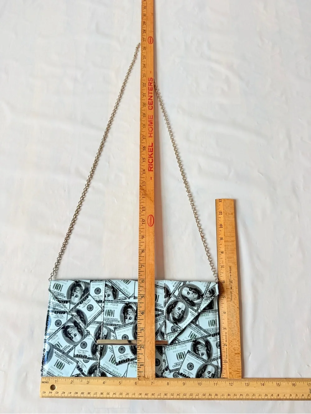 JNB Money Envelope Clutch Crossbody Bag silver Chain convertible cash bill nWOT
